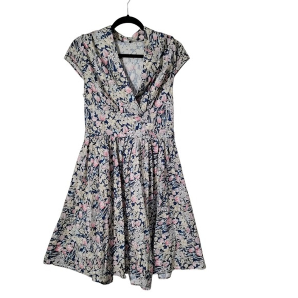 Retrolicious Women's Floral Midi Dress Elastic Waist Cotton Multicolor Size L